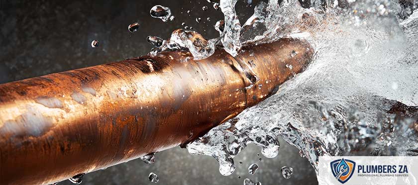 Burst pipe leaking water requiring urgent plumbing services in Gauteng