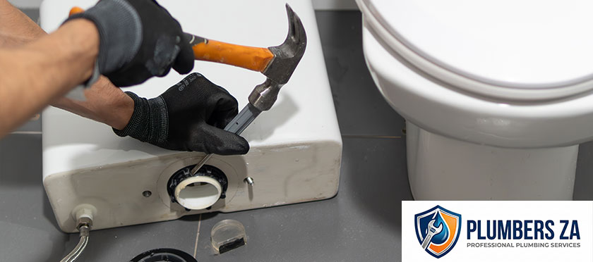 Plumber replacing a toilet seal during professional toilet repair service in Gauteng